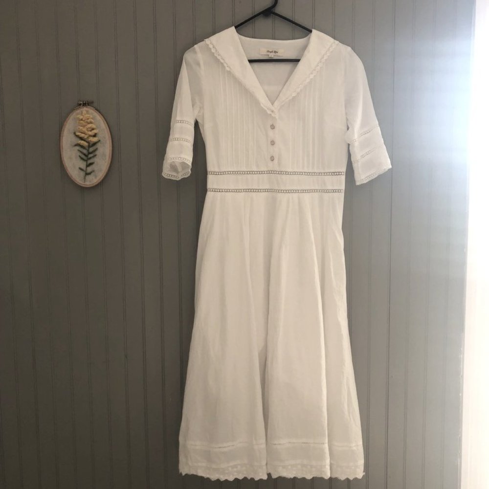 COPY - Simple Retro White 100 % Cotton Retro Dress